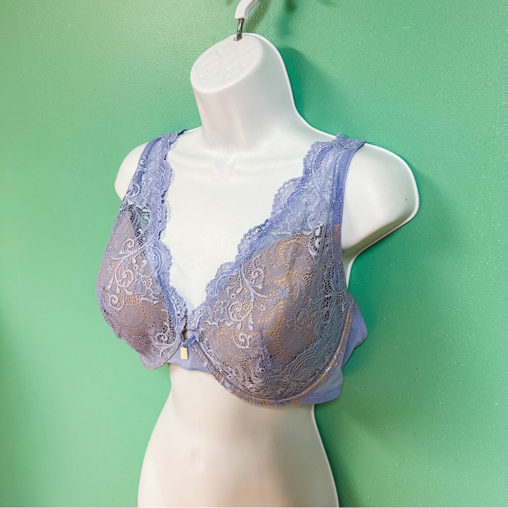 Third Love Periwinkle & Tan 24/7 Lace Contour Plunge Bra Size 38E - Picture 4 of 6